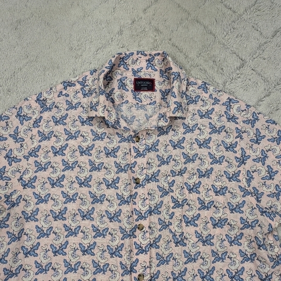 Untuckit Shirt Men's M Pink Blue Floral Linen Paisley Varosa Short Sleeve Button - Picture 2 of 7